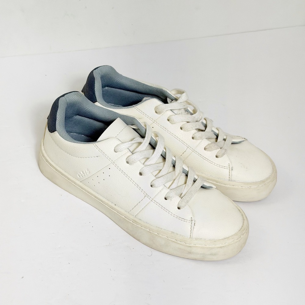 Zara Sneakers Boys EU 32 Size 1 White Navy Blue Low Top Lace Up Casual Shoes